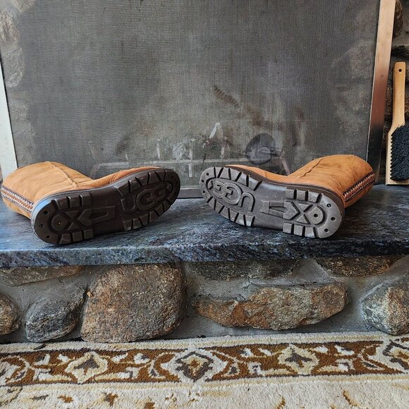 UGG Brown Suede Leather Ultra Tall Braided Back Boots Size 8 - Picture 15 of 16